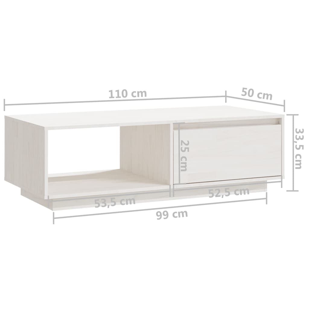 sofabord 110x50x33,5 cm massivt fyrretræ hvid