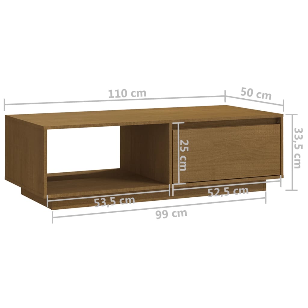 sofabord 110x50x33,5 cm massivt fyrretræ honningbrun