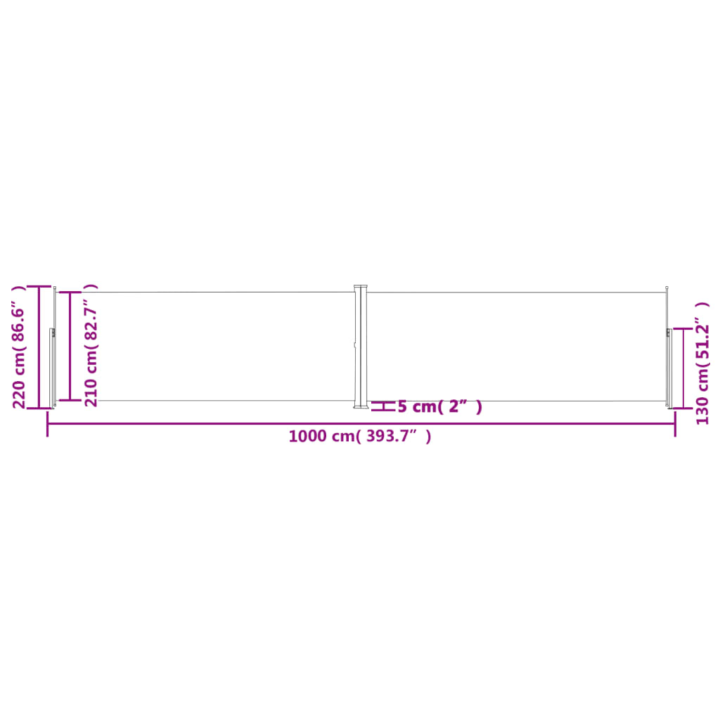 sammenrullelig sidemarkise 220x1000 cm antracitgrå