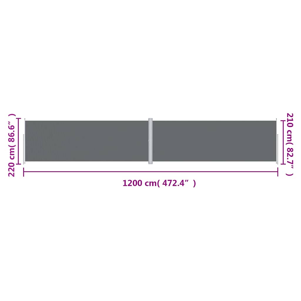 sammenrullelig sidemarkise 220x1200 cm antracitgrå