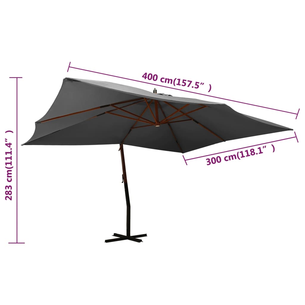 hængeparasol 400x300 cm træstang antracitgrå