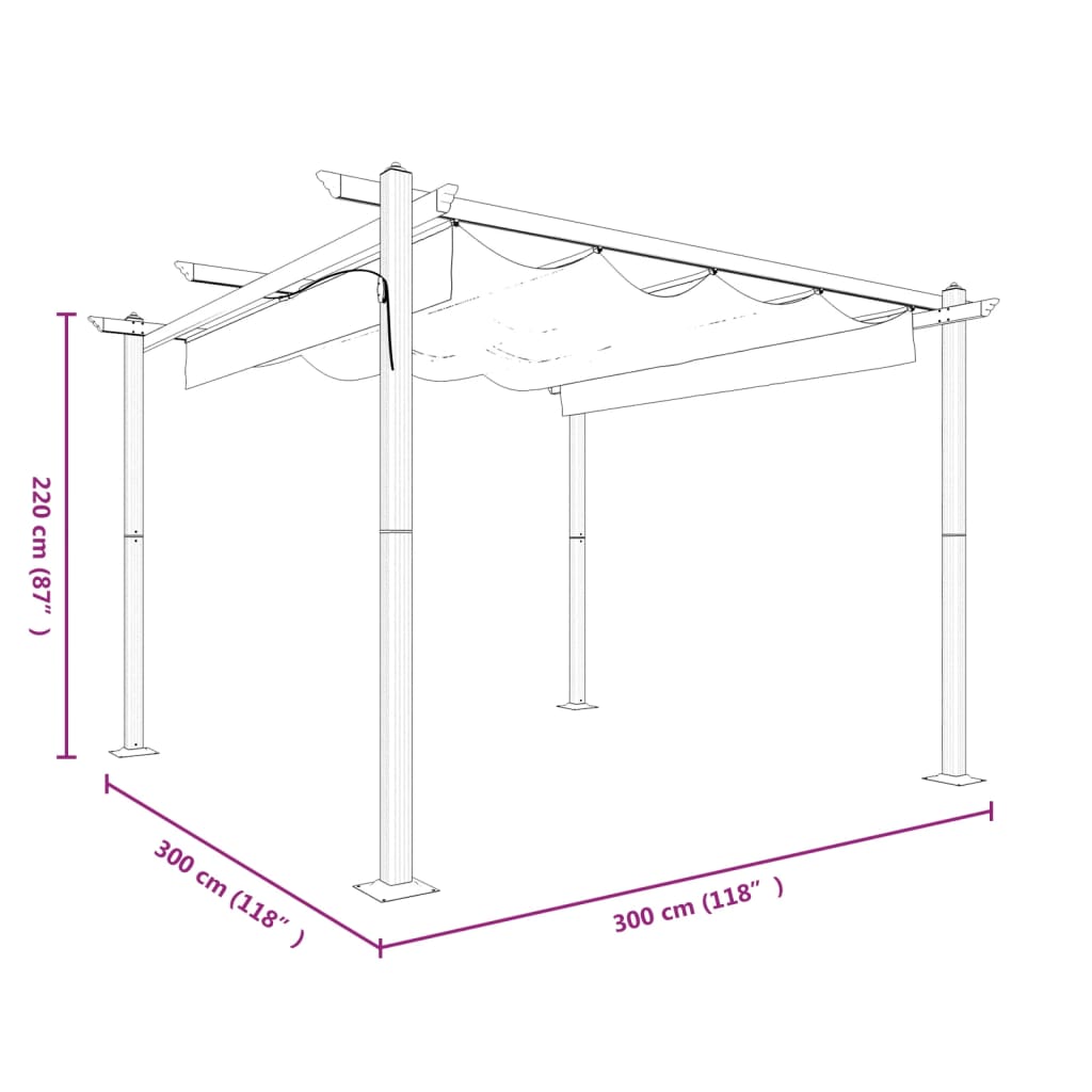 havepavillon med sammenrulleligt tag 3x3 m cremefarvet