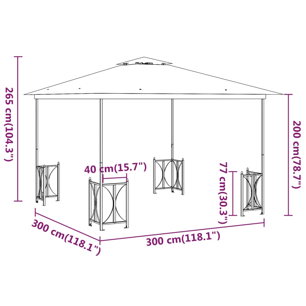 pavillon med sidevægge og dobbelttag 3x3 m cremefarvet