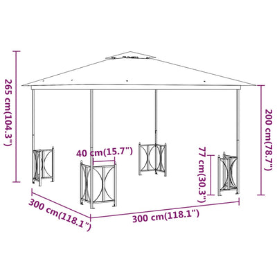 pavillon med sidevægge og dobbelttag 3x3 m cremefarvet