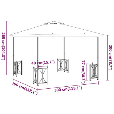 pavillon med sidevægge og dobbelttag 3x3 m antracitgrå