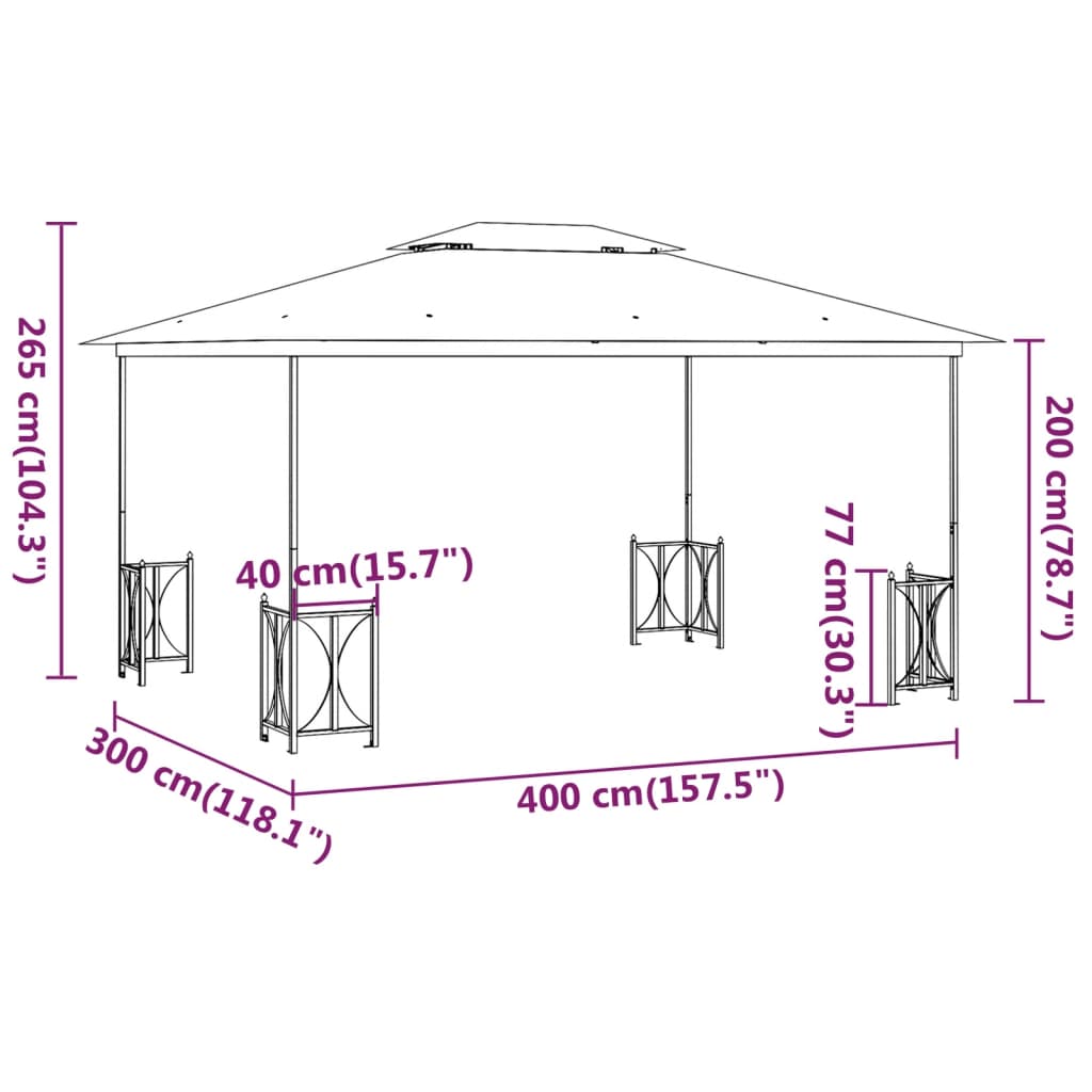 pavillon med sidevægge og dobbelttag 3x4 m cremefarvet