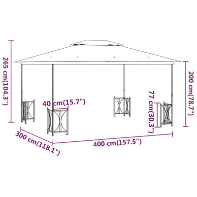 pavillon med sidevægge og dobbelttag 3x4 m cremefarvet