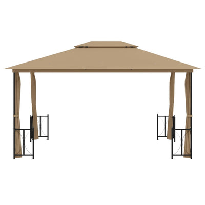 pavillon med sidevægge og dobbelttag 3x4 m gråbrun