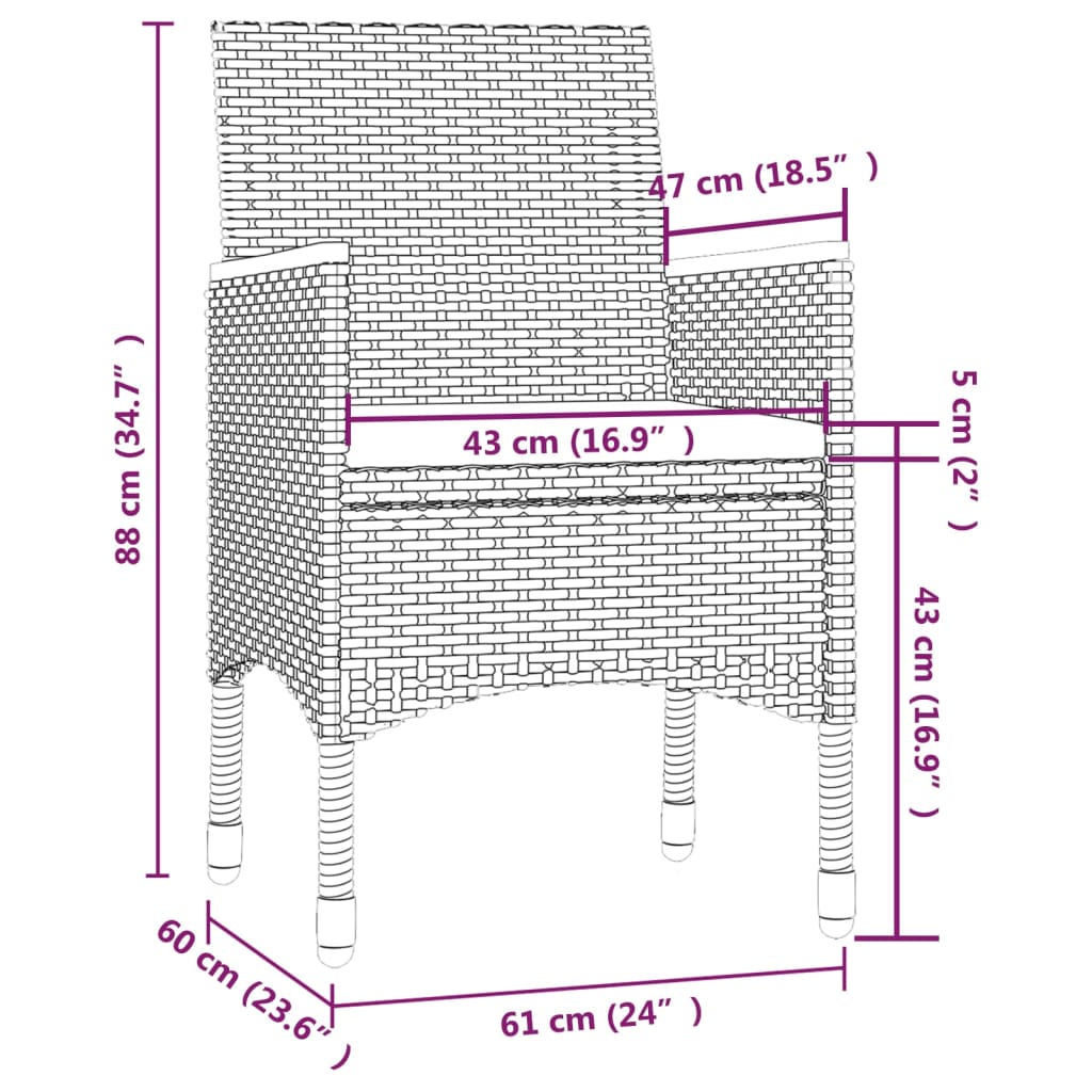 udendørs spisebordssæt 7 dele m. hynder polyrattan sort og grå