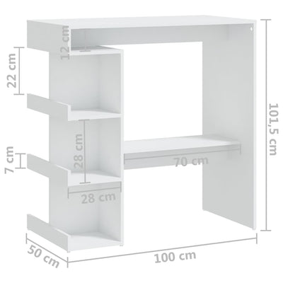 barbord med opbevaringsstativ 100x50x101,5 cm spånplade hvid