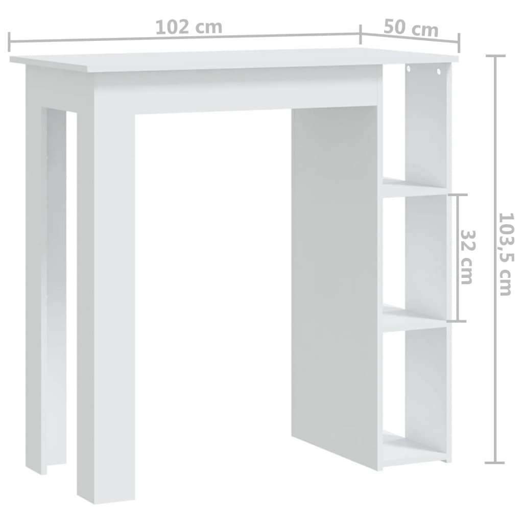 barbord med hylde 102x50x103,5 cm konstrueret træ hvid