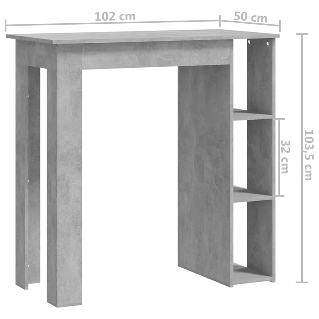 barbord med hylde 102x50x103,5 cm konstrueret træ betongrå