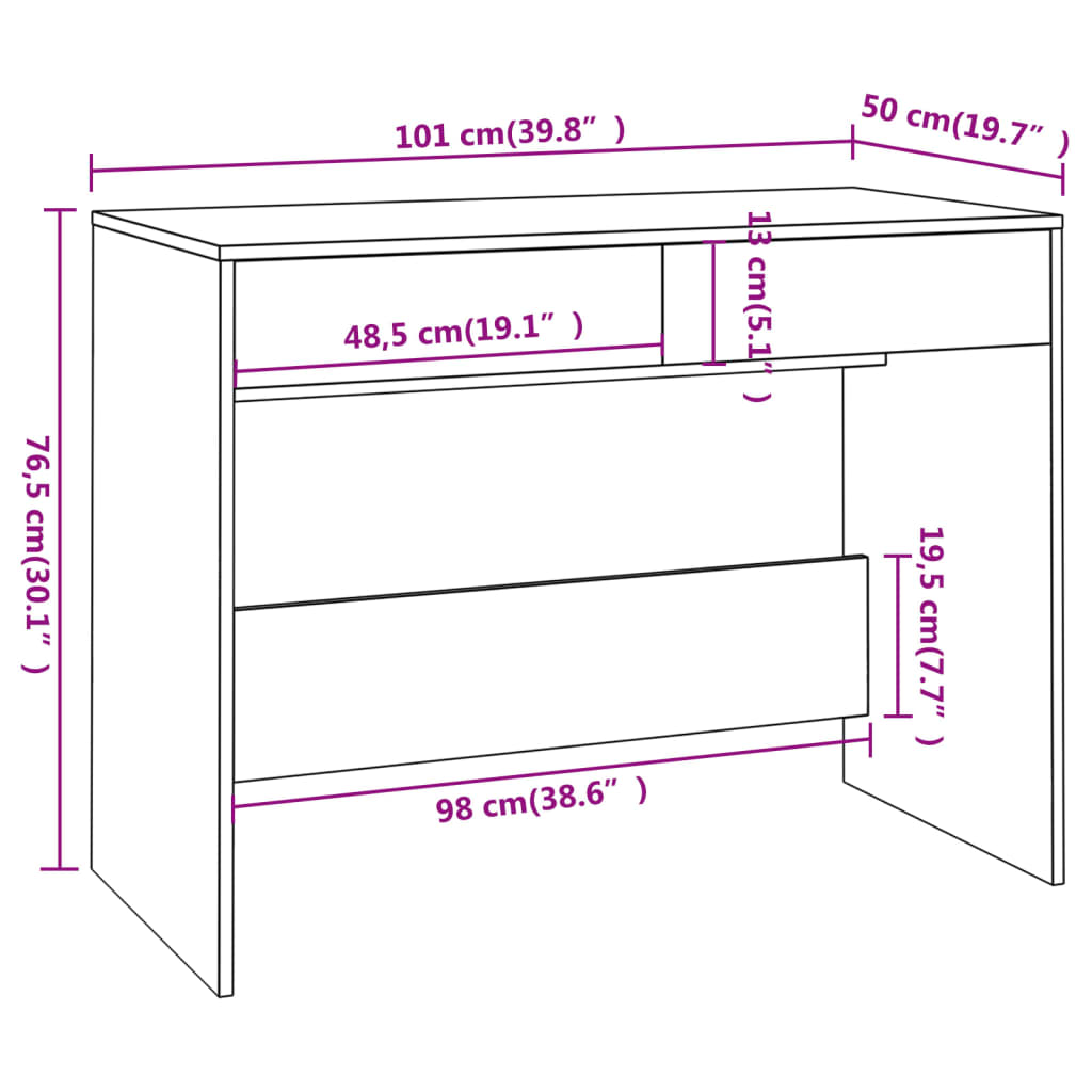 skrivebord 101x50x76,5 cm konstrueret træ hvid