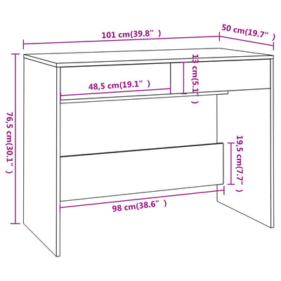 skrivebord 101x50x76,5 cm konstrueret træ sonoma-eg