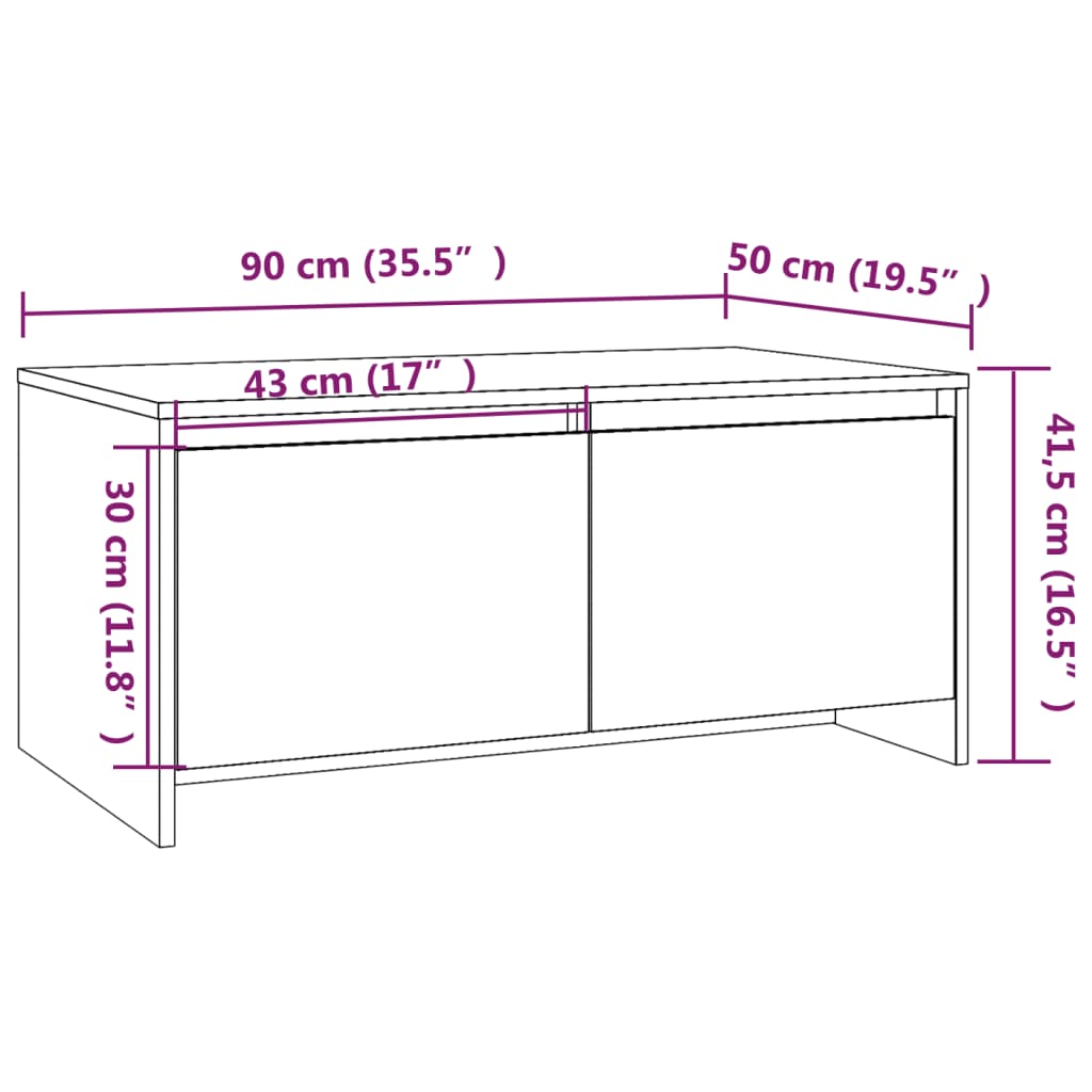 sofabord 90x50x41,5 cm konstrueret træ hvid højglans