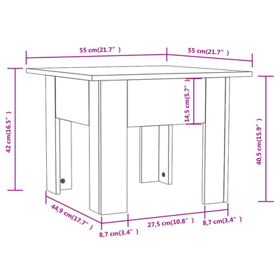 sofabord 55x55x42 cm konstrueret træ hvid