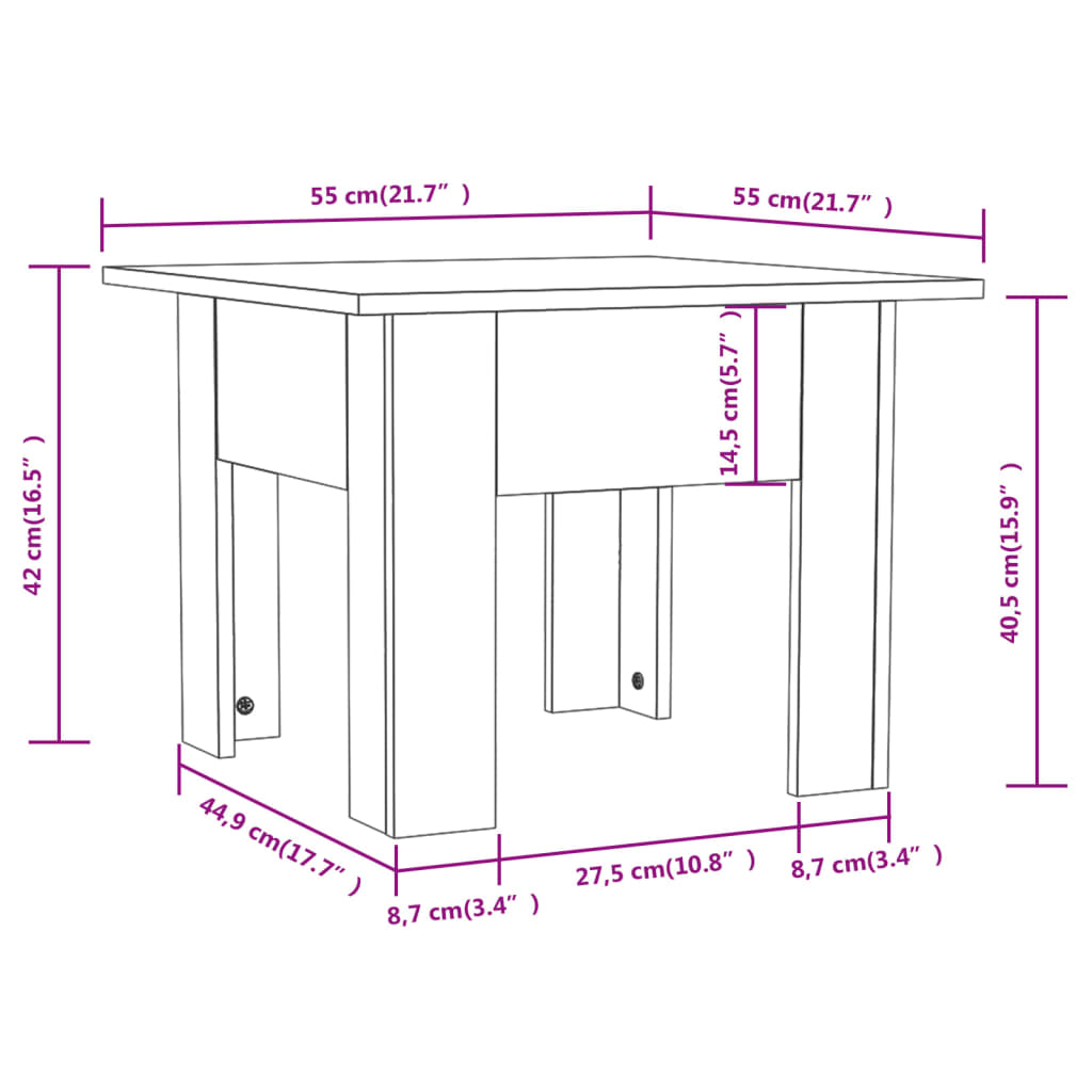 sofabord 55x55x42 cm konstrueret træ sort