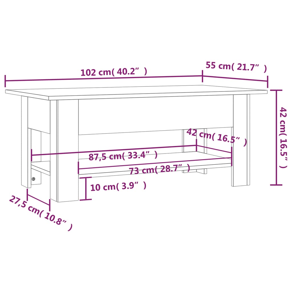 sofabord 102x55x42 cm konstrueret træ sort