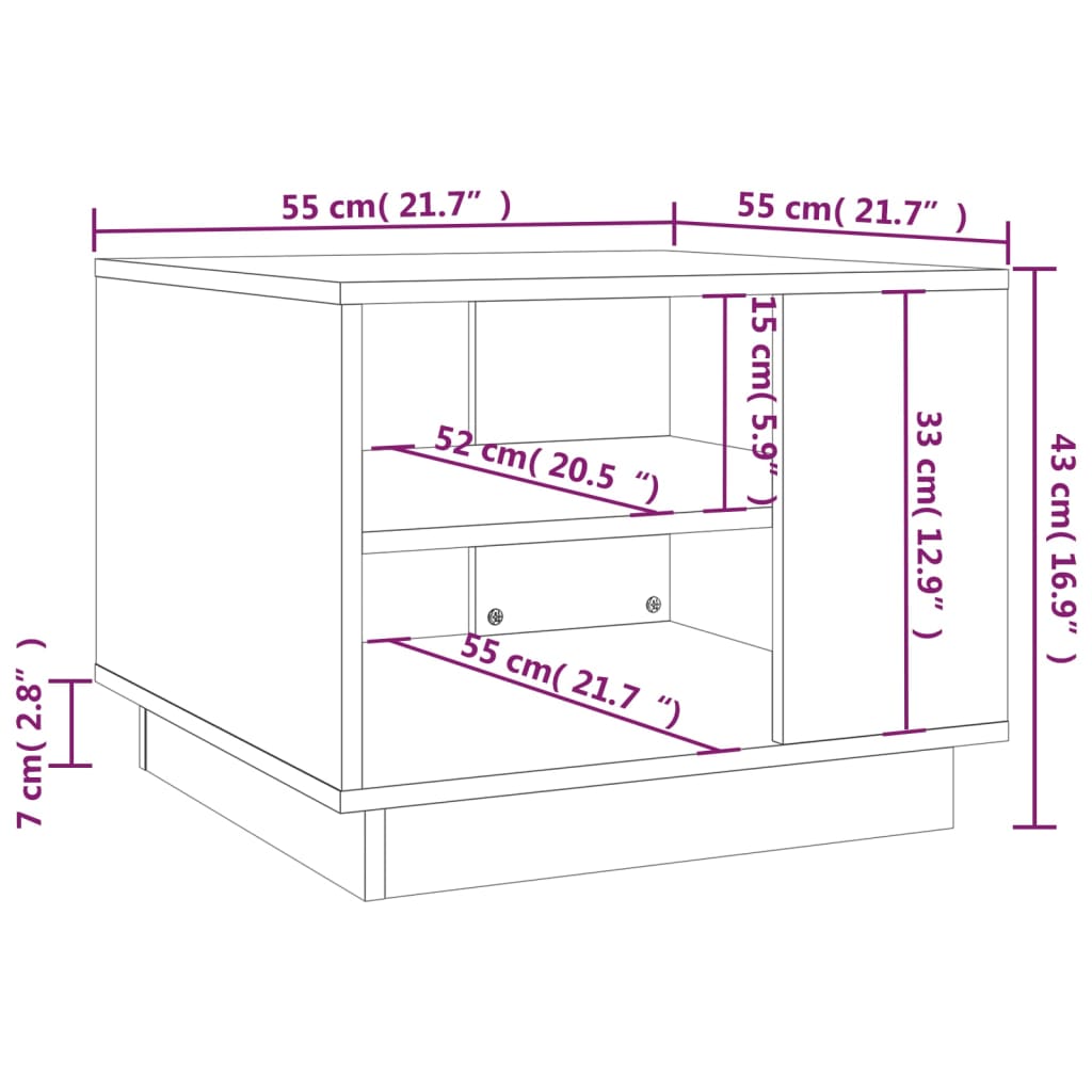 sofabord 55x55x43 cm konstrueret træ hvid