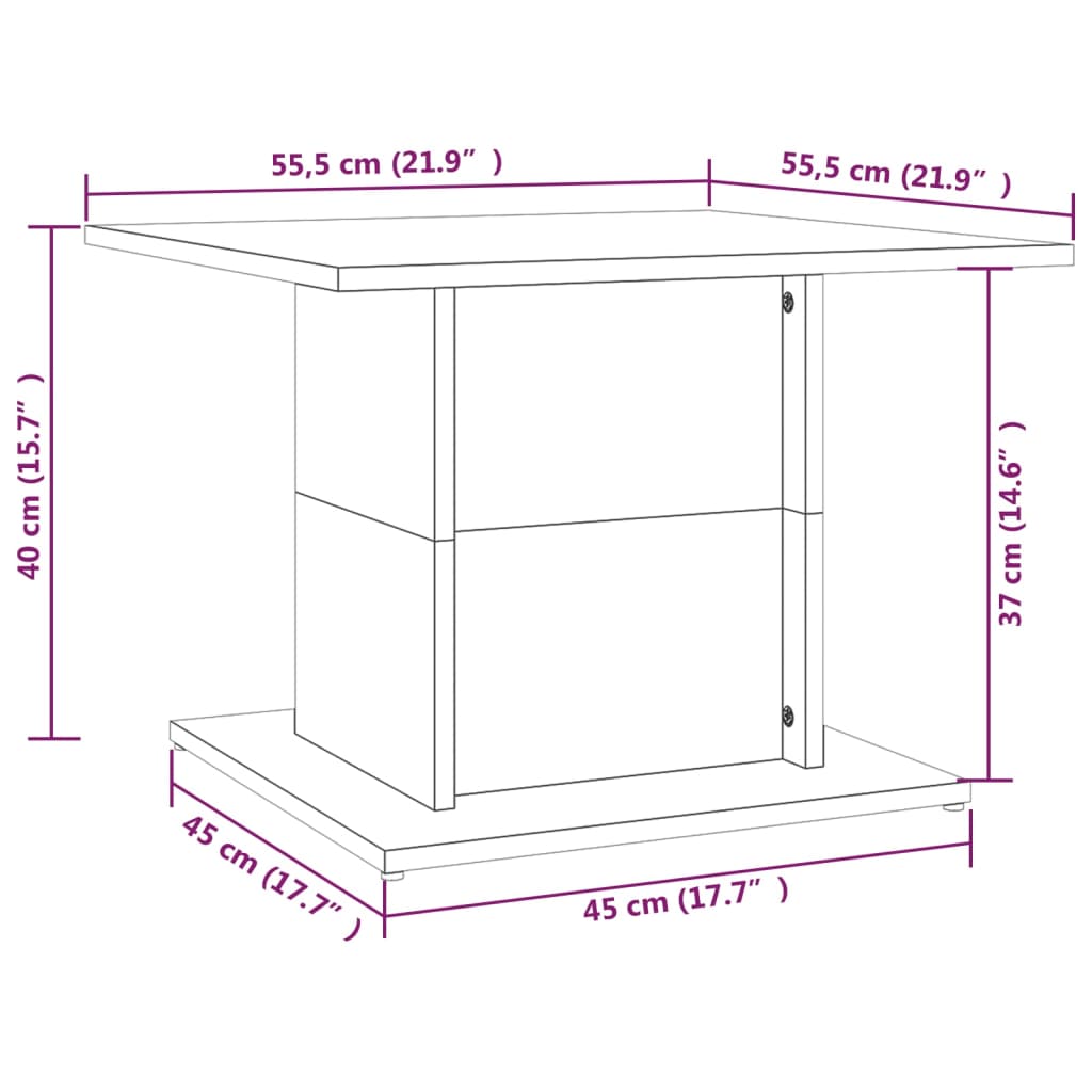 sofabord 55,5x55,5x40 cm konstrueret træ hvid