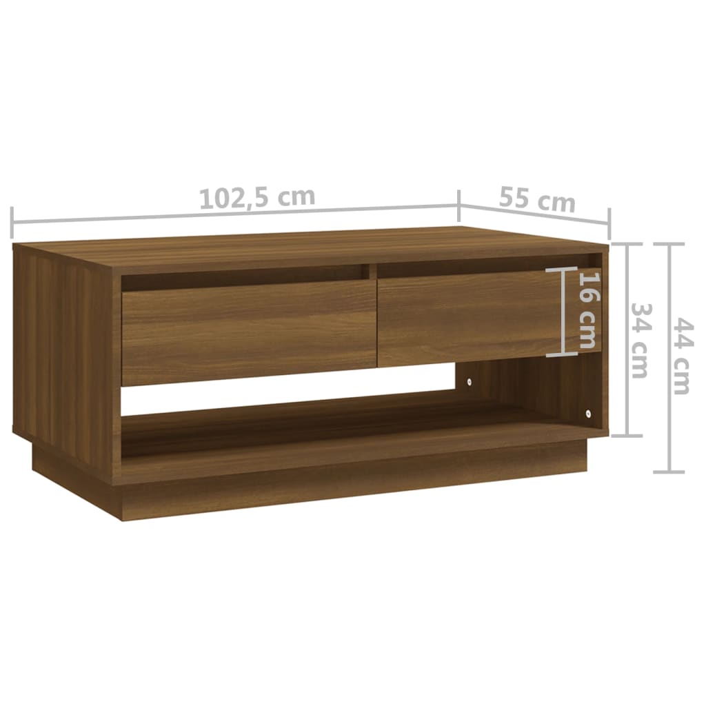 sofabord 102,5x55x44 cm konstrueret træ brun egetræ