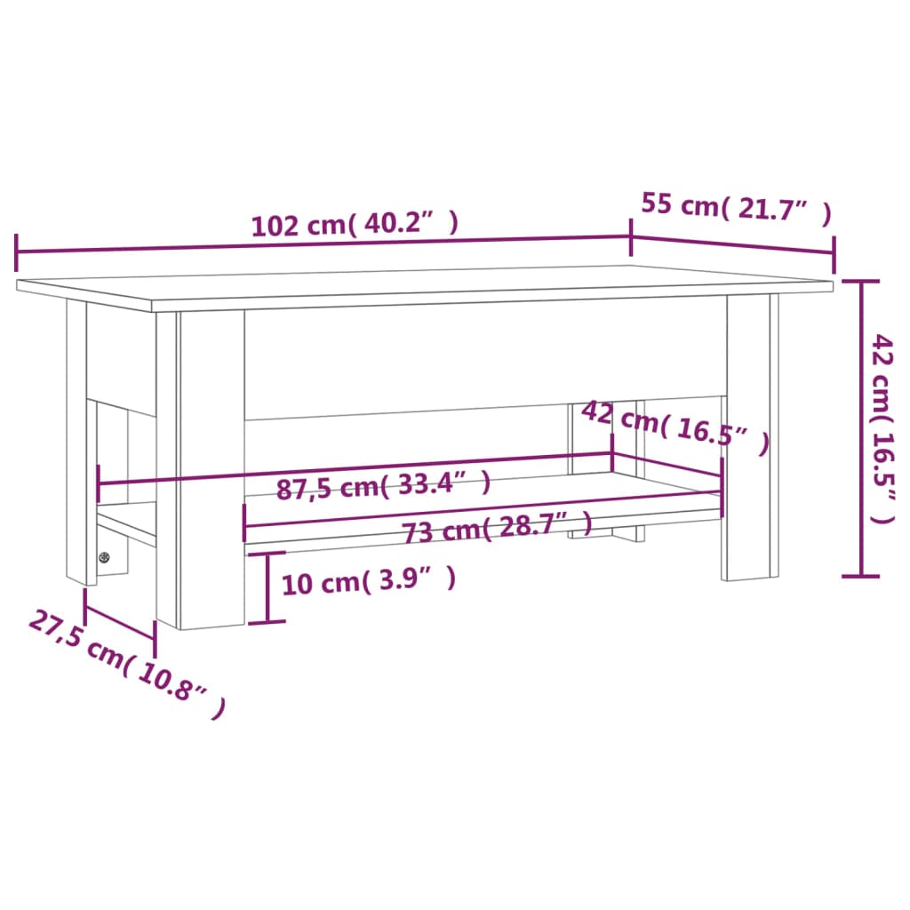 sofabord 102x55x42 cm konstrueret træ grå sonoma-eg