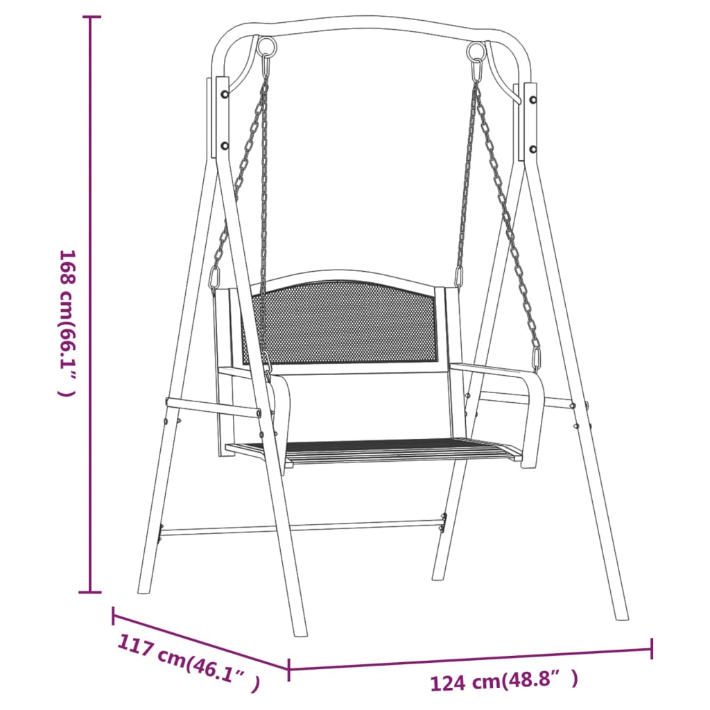 gyngebænk 124 cm stål sort