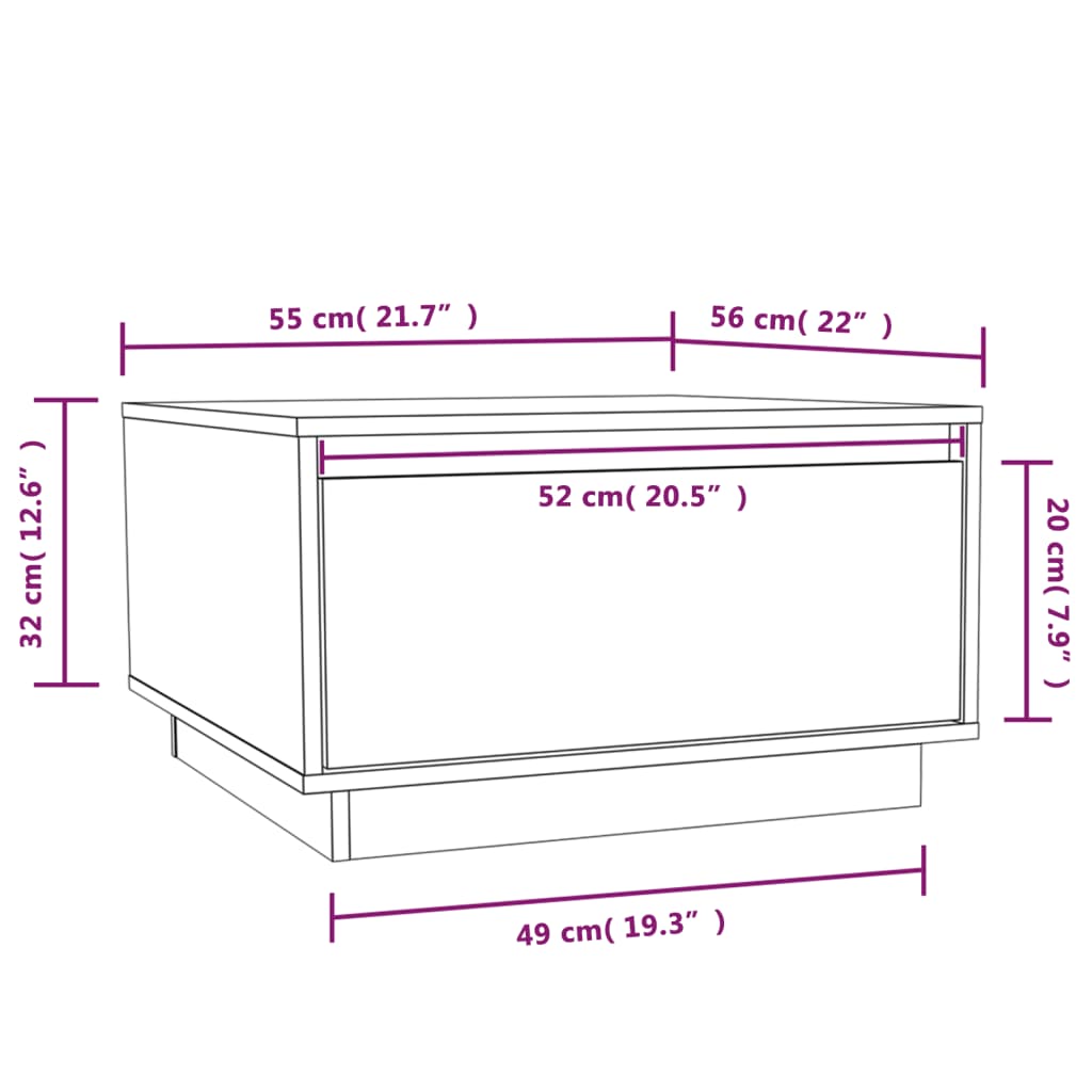 sofabord 55x56x32 cm massivt fyrretræ