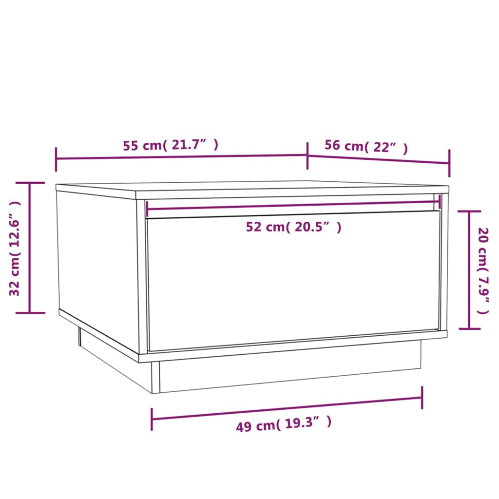 sofabord 55x56x32 cm massivt fyrretræ sort