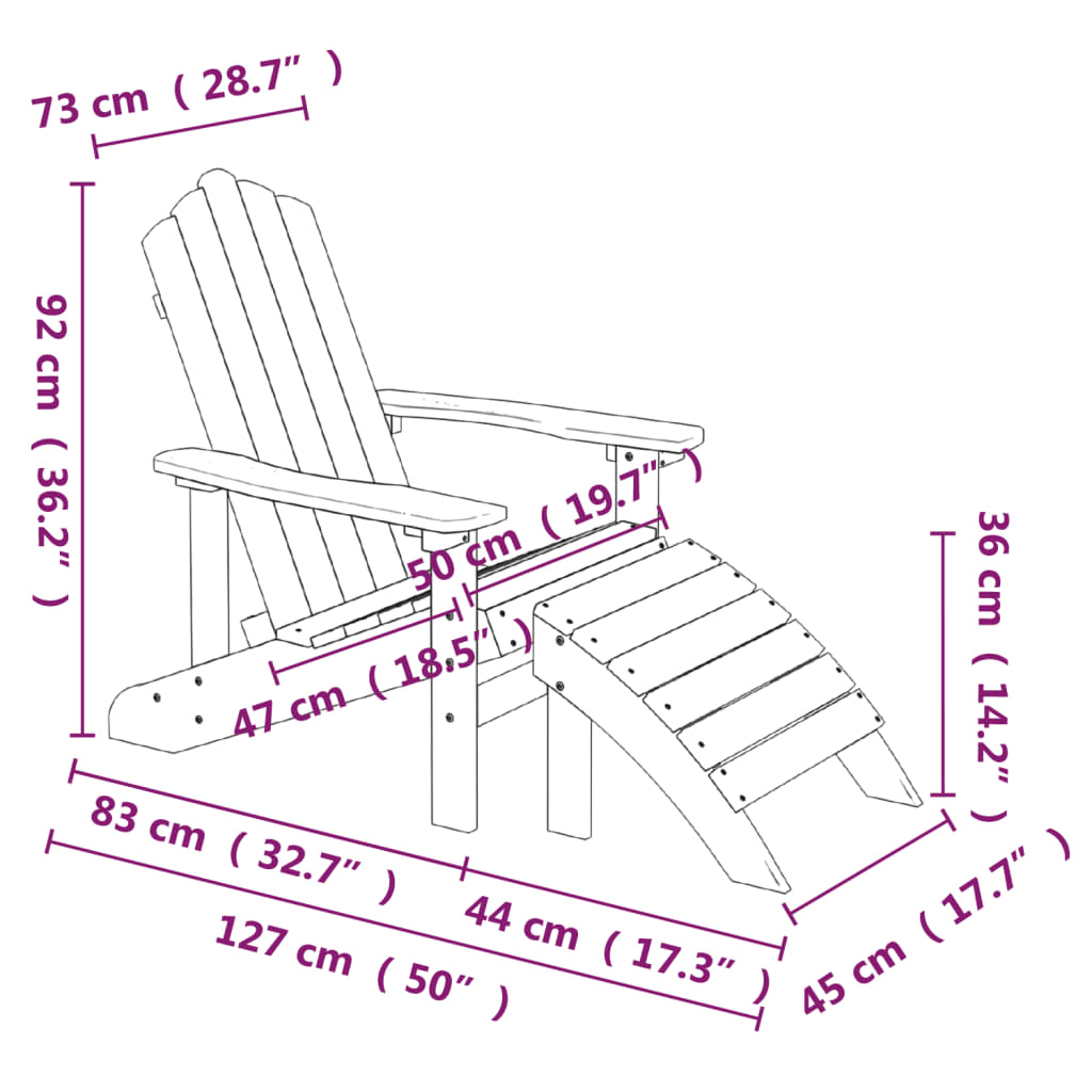 Adirondack-havestole med fodstøtte 2 stk. HDPE hvid