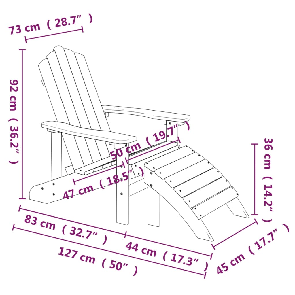 Adirondack-havestole med fodstøtte 2 stk. HDPE brun