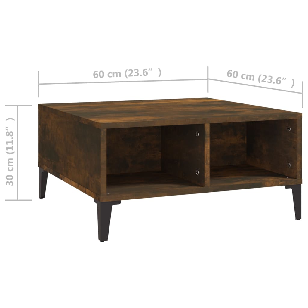 sofabord 60x60x30 cm konstrueret træ røget egetræsfarve