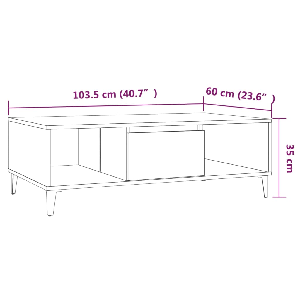 sofabord 103,5x60x35 cm konstrueret træ røget egetræsfarve