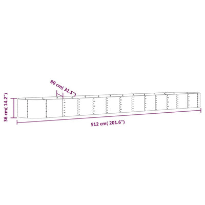 plantekrukke 512x80x36 cm pulverlakeret stål sølvfarvet