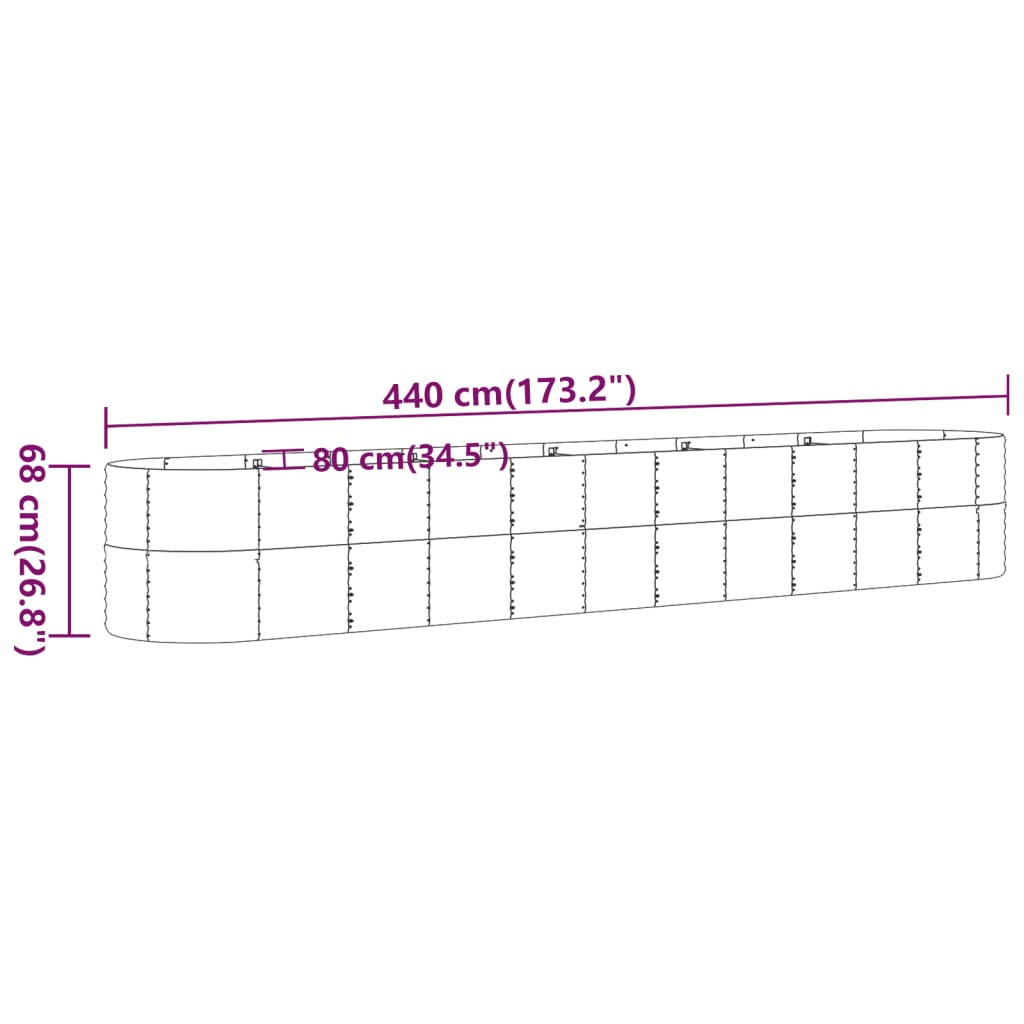 plantekrukke 440x80x68 cm pulverlakeret stål sølvfarvet