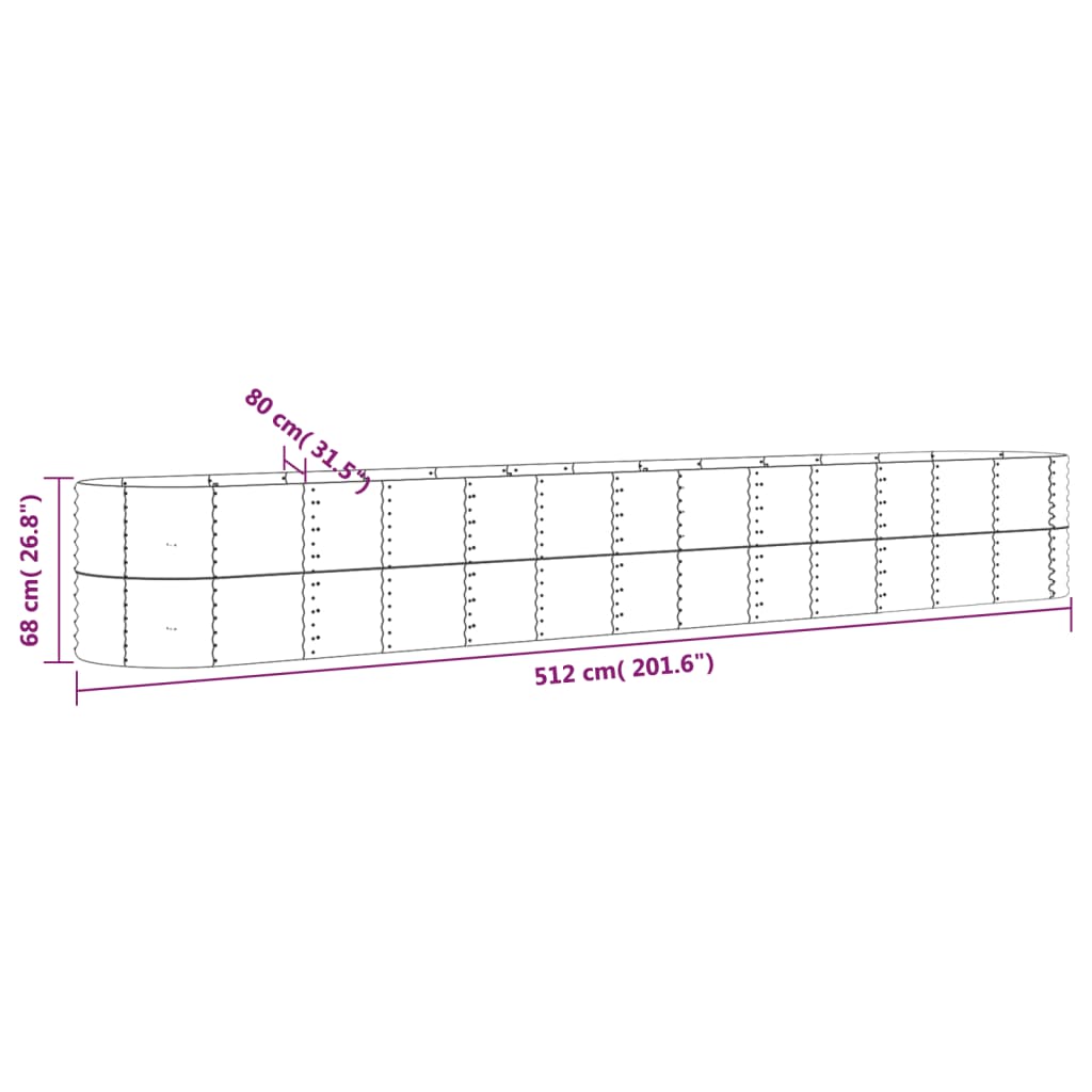 plantekrukke 512x80x68 cm pulverlakeret stål sølvfarvet