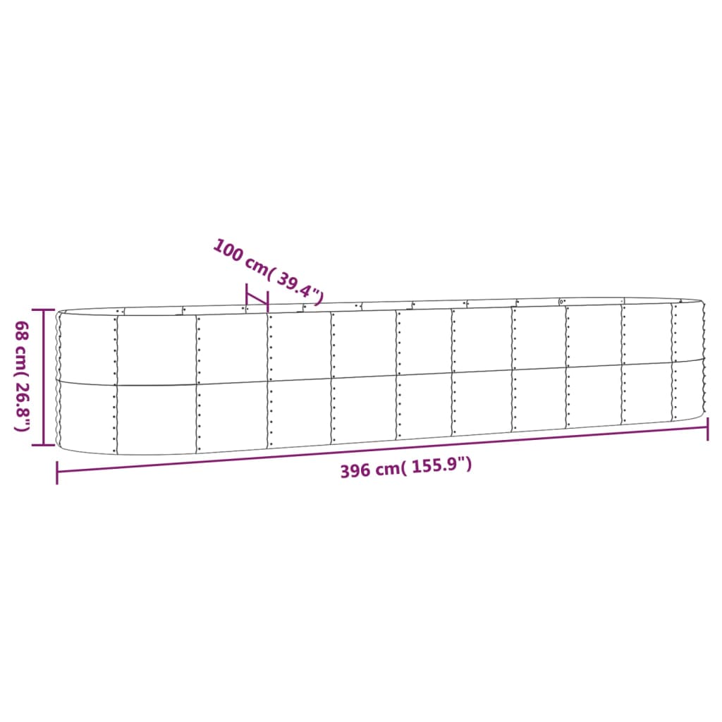 plantekrukke 396x100x68 cm pulverlakeret stål grøn