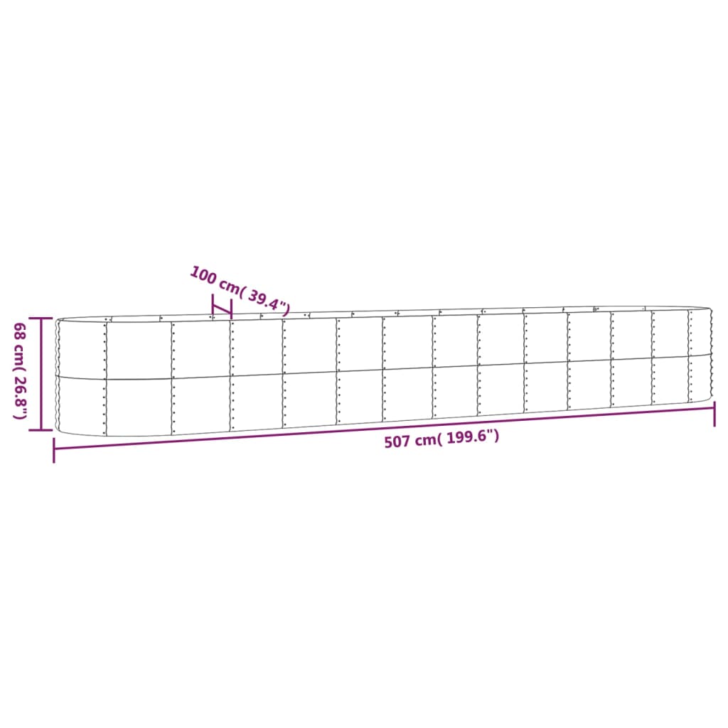 plantekasse 507x100x68 cm pulverlakeret stål sølvfarvet