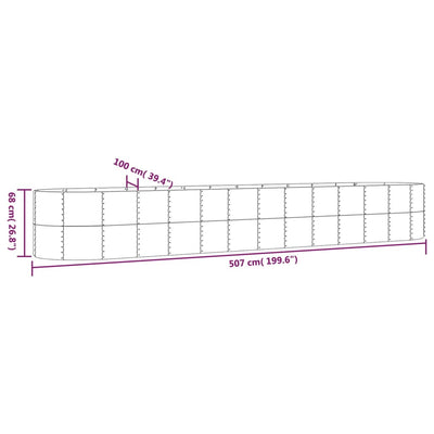 plantekasse 507x100x68 cm pulverlakeret stål sølvfarvet