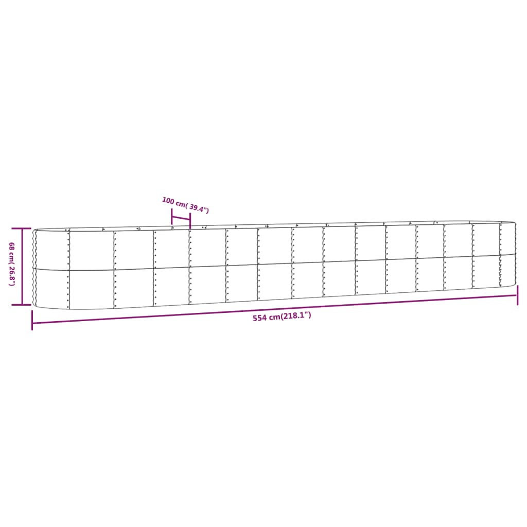 plantekasse 554x100x68 cm pulverlakeret stål grøn