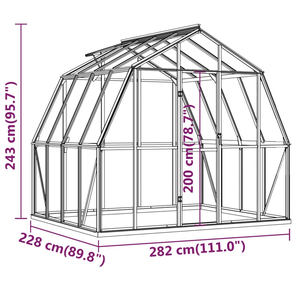 drivhus med fundamentramme 6,43 m² aluminium antracitgrå