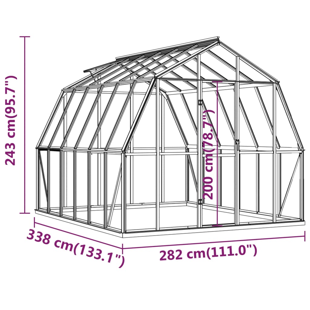 drivhus med fundamentramme 9,53 m² aluminium antracitgrå