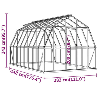 drivhus med fundamentramme 12,63 m² aluminium antracitgrå