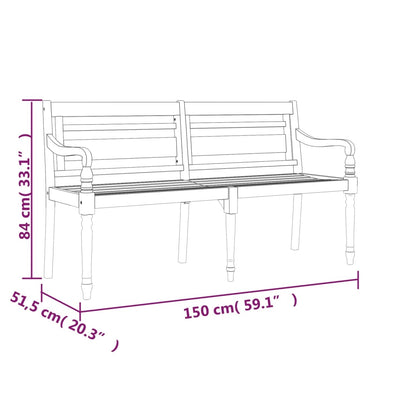 Batavia-bænk 150 cm massivt teaktræ