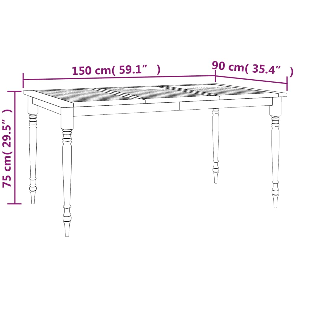 Batavia-bord 150x90x75 cm massivt teaktræ