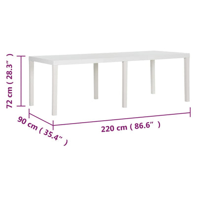 havebord 220x90x72 cm PP hvid