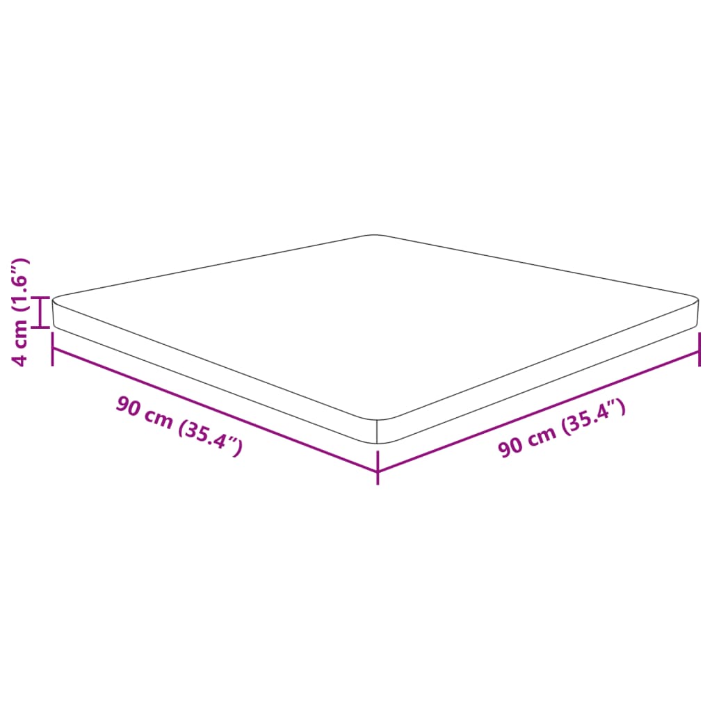 firkantet bordplade 90x90x4 cm behandlet massivt eg lysebrun