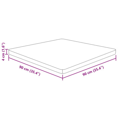 firkantet bordplade 90x90x4 cm behandlet massivt eg lysebrun