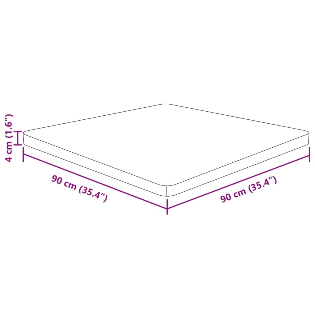 firkantet bordplade 90x90x4 cm behandlet massivt eg mørkebrun