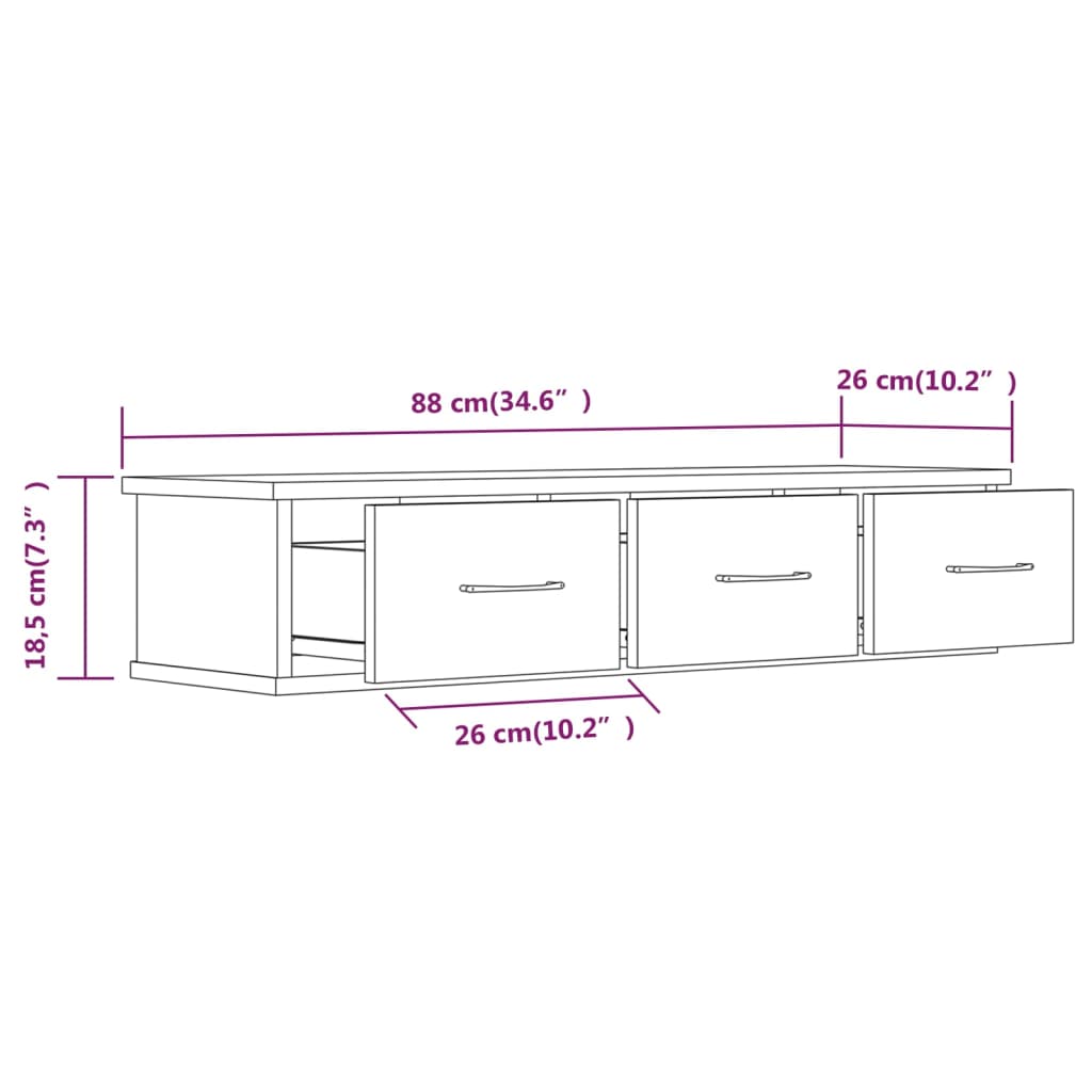 vægskab 88x26x18,5 cm konstrueret træ røget egetræsfarve